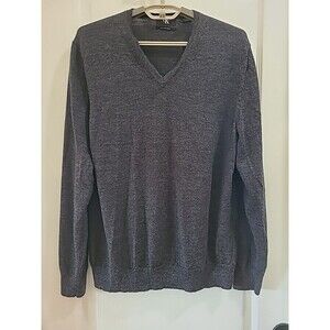 Calvin Klein Sweater Merino Wool V Neck Extra Fine Mens Large Grey